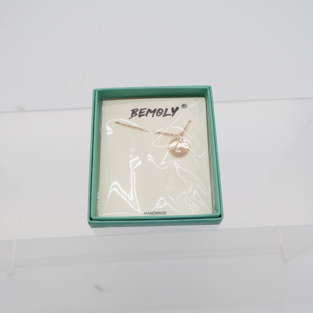 Bemoly Handmade Initial Necklace Letter L Rose Gold Tone Round Disc Pendant New